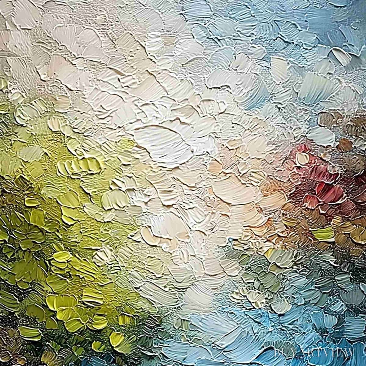 ARTOVITAS Lakeside Reverie – Textured Abstract Landscape Impasto Oil Painting - image 5