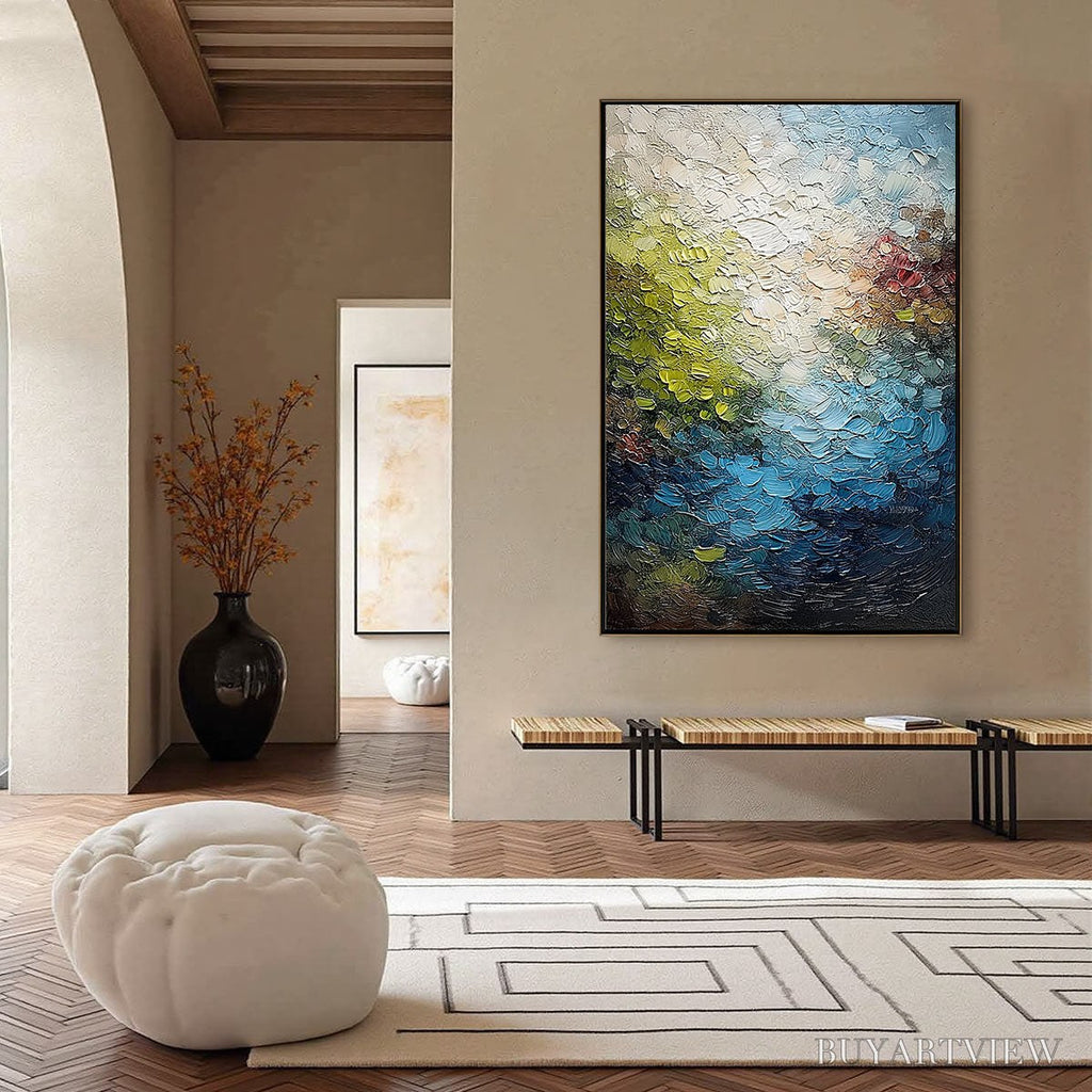 ARTOVITAS Lakeside Reverie – Textured Abstract Landscape Impasto Oil Painting - image 6
