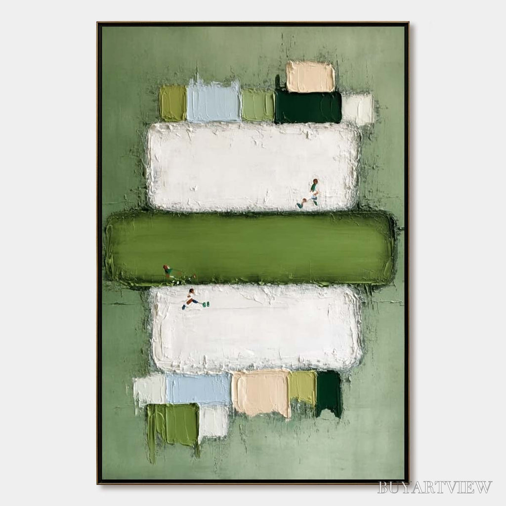 ARTOVITAS Greenfield Arena – Textured Abstract Sports Painting with Minimalist Green Tones - image 1