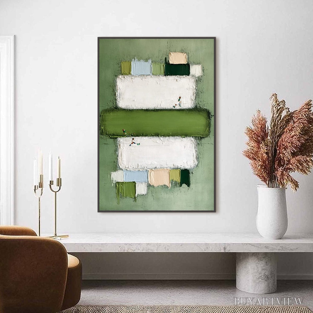 ARTOVITAS Greenfield Arena – Textured Abstract Sports Painting with Minimalist Green Tones - image 2