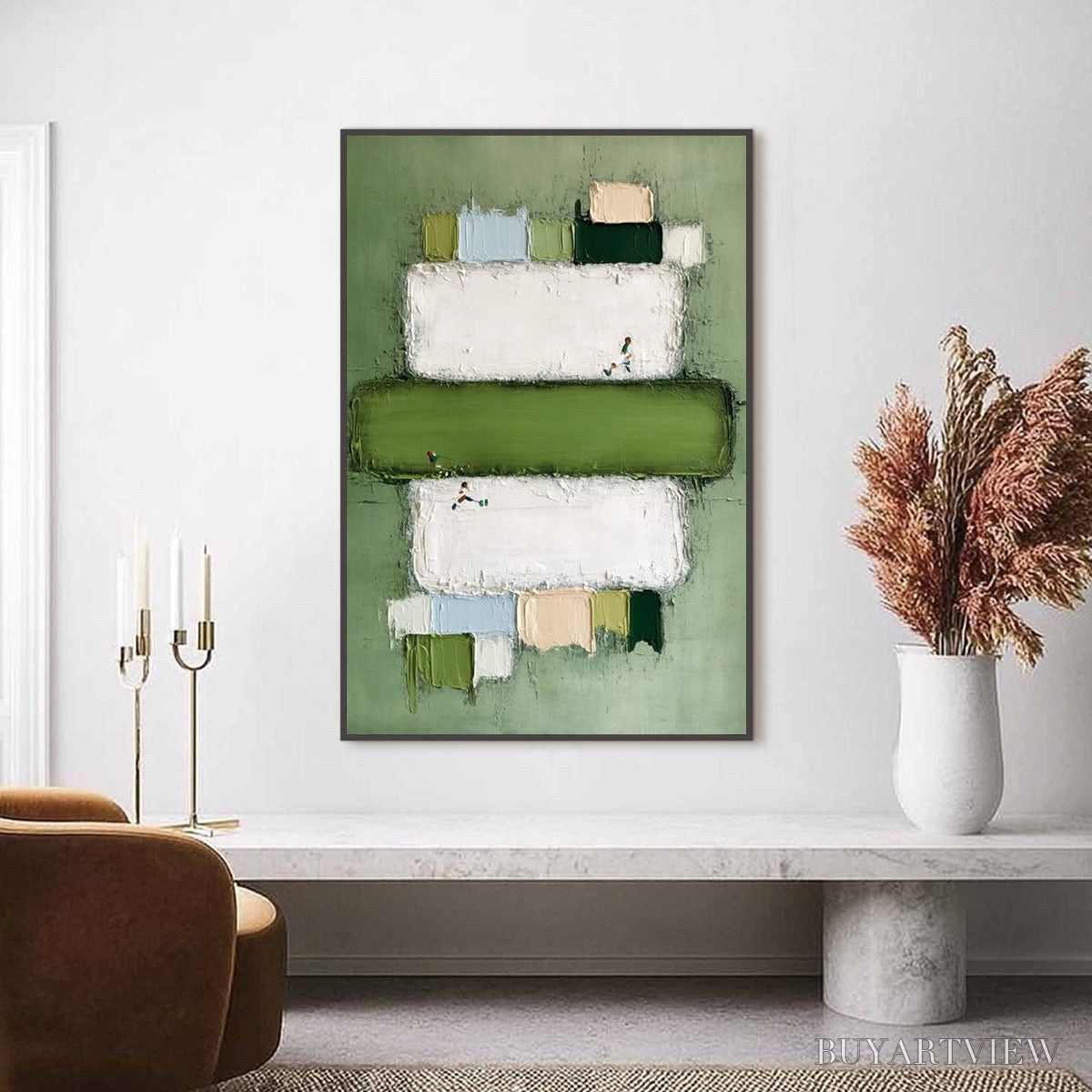ARTOVITAS Greenfield Arena – Textured Abstract Sports Painting with Minimalist Green Tones - image 2