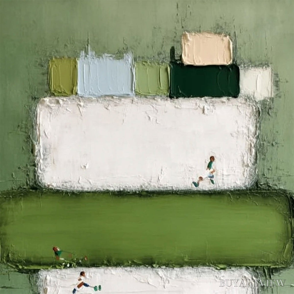 ARTOVITAS Greenfield Arena – Textured Abstract Sports Painting with Minimalist Green Tones - image 3