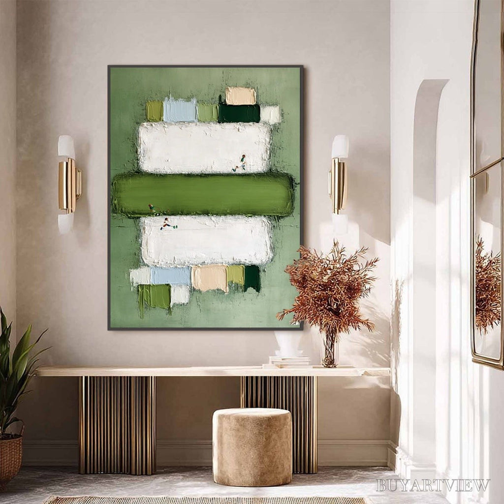 ARTOVITAS Greenfield Arena – Textured Abstract Sports Painting with Minimalist Green Tones - image 4