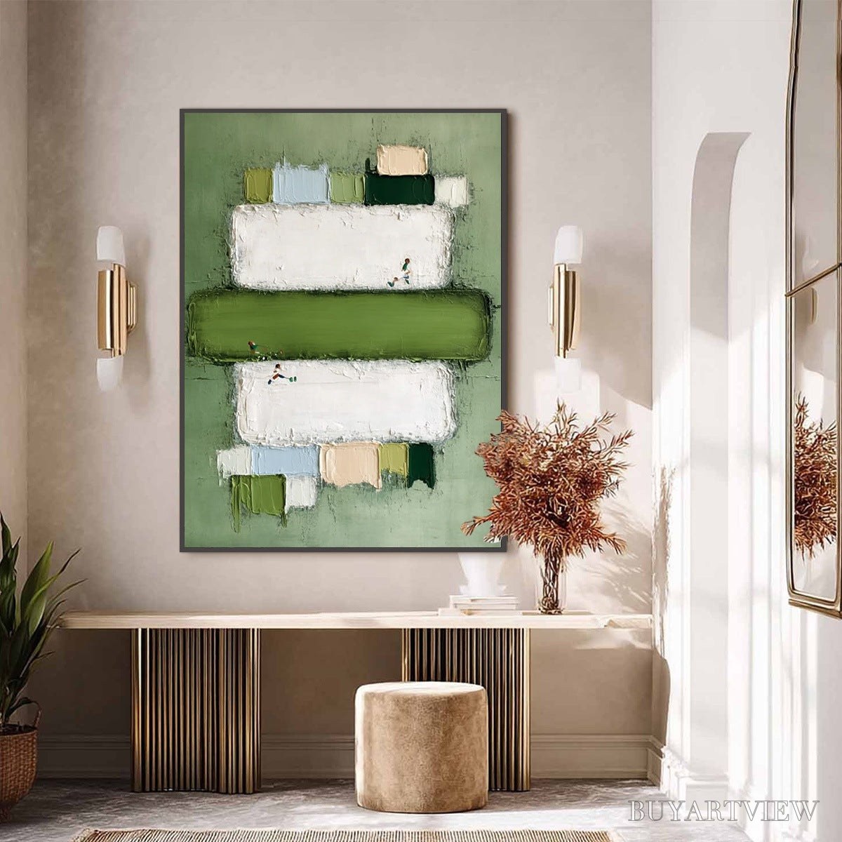 ARTOVITAS Greenfield Arena – Textured Abstract Sports Painting with Minimalist Green Tones - image 4