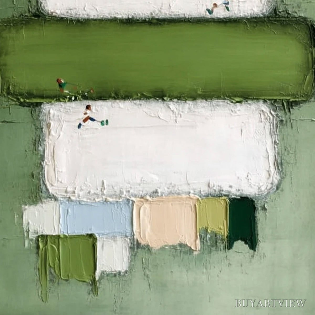 ARTOVITAS Greenfield Arena – Textured Abstract Sports Painting with Minimalist Green Tones - image 5