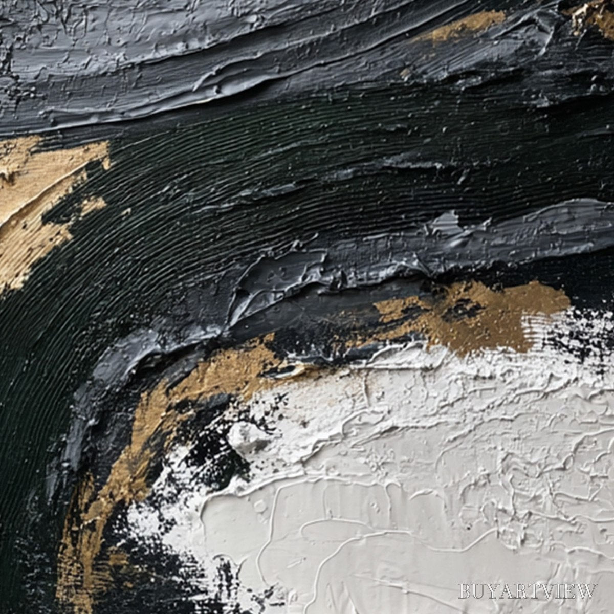 ARTOVITAS Kintsugi Rift – Textured Wabi Sabi Abstract Painting in Black and Gold - image 3