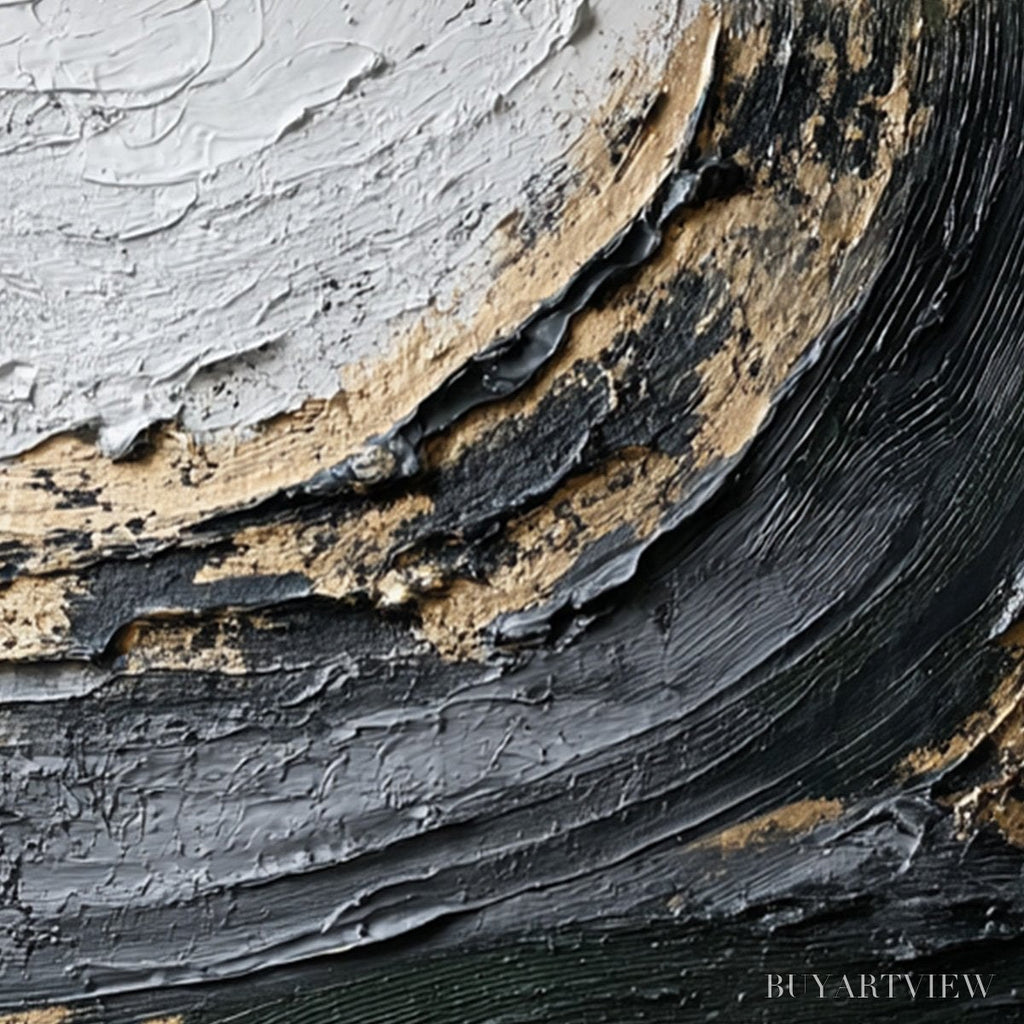 ARTOVITAS Kintsugi Rift – Textured Wabi Sabi Abstract Painting in Black and Gold - image 5