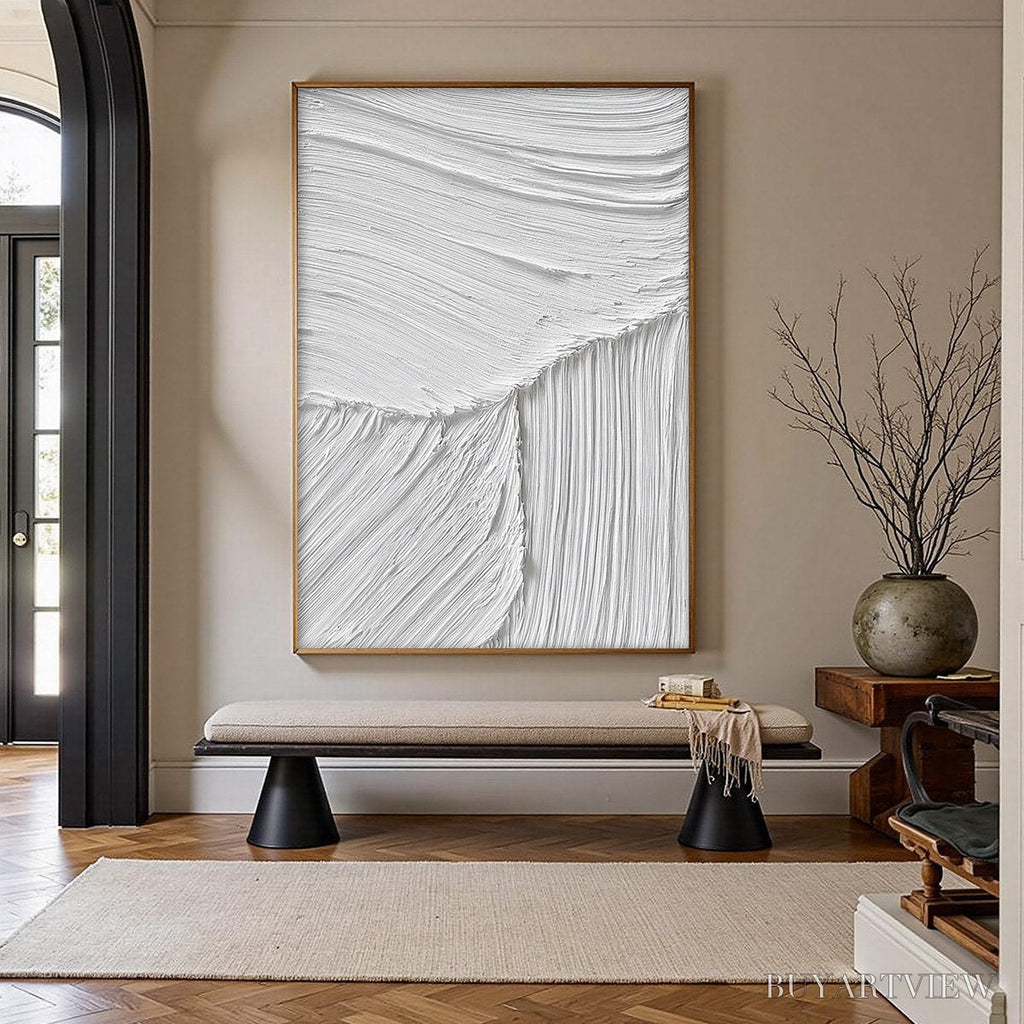ARTOVITAS Serene Rift – Large Textured White Minimalist Abstract Painting - image 2