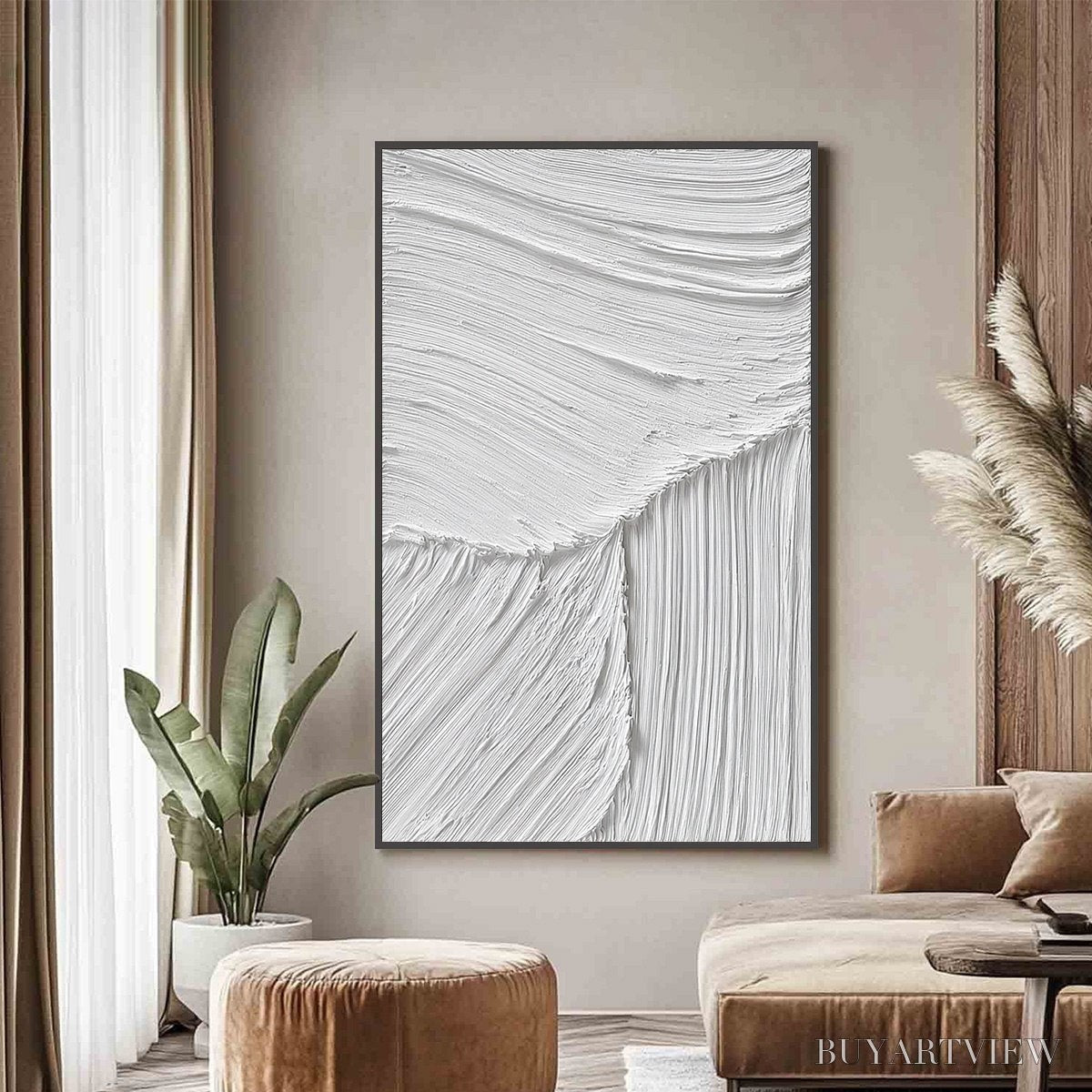 ARTOVITAS Serene Rift – Large Textured White Minimalist Abstract Painting - image 4