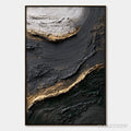 ARTOVITAS Kintsugi River – Wabi Sabi Textured Abstract Art in Black, White, and Gold - image 1