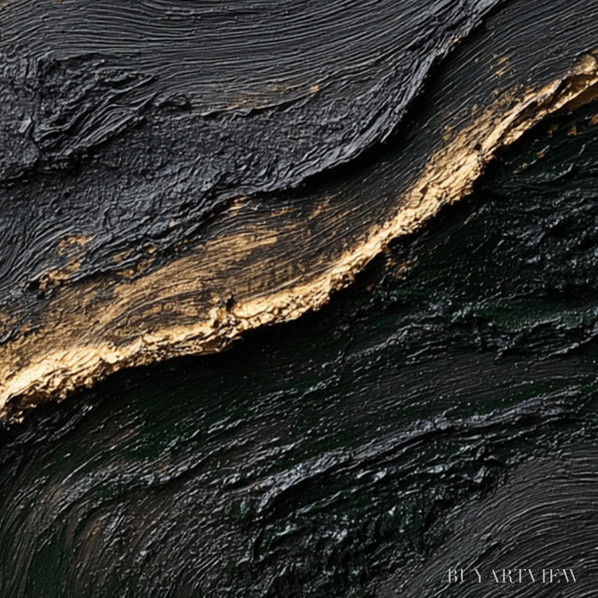 ARTOVITAS Kintsugi River – Wabi Sabi Textured Abstract Art in Black, White, and Gold - image 3