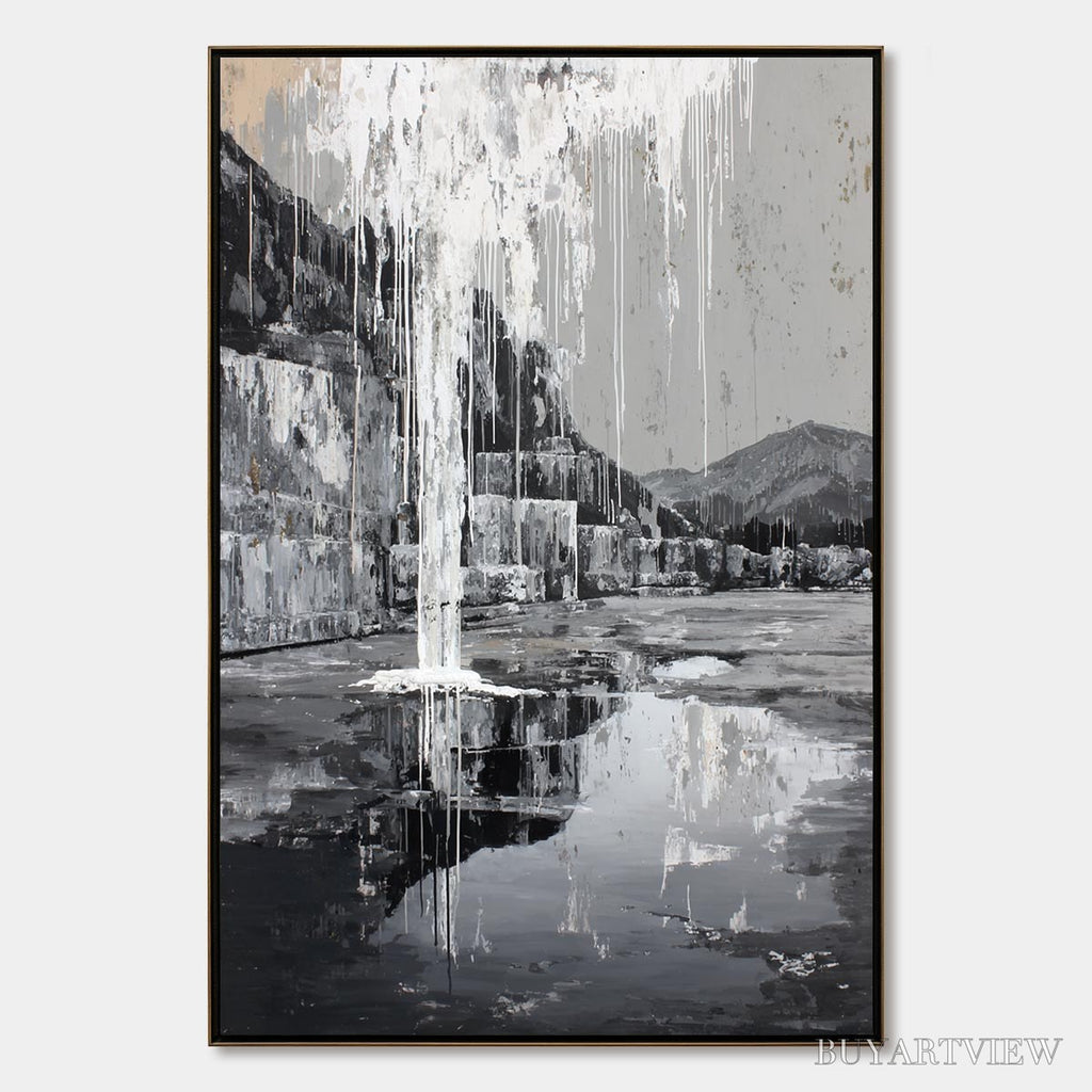 ARTOVITAS Echo Chamber – Monochromatic Industrial Abstract Landscape Painting - image 1