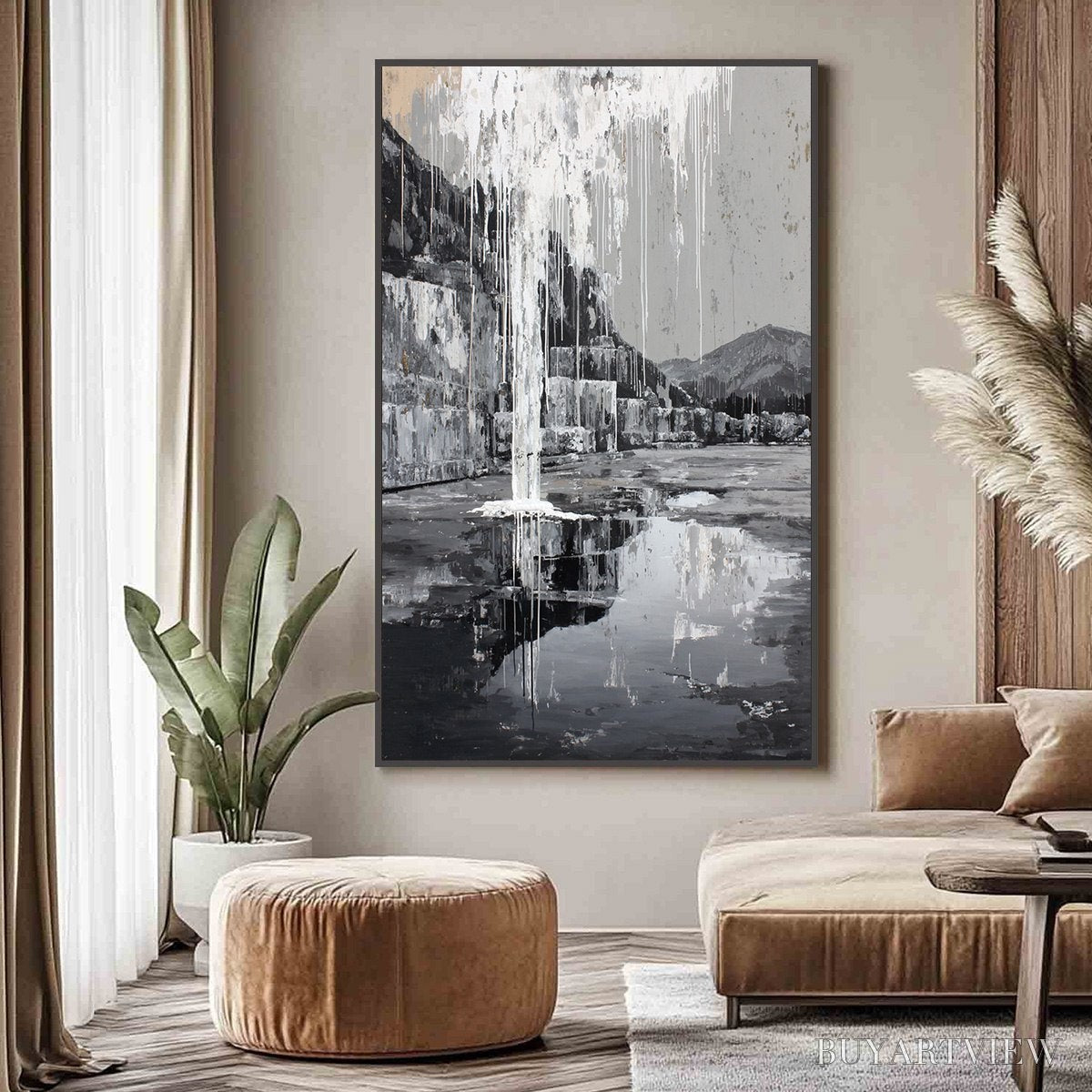 ARTOVITAS Echo Chamber – Monochromatic Industrial Abstract Landscape Painting - image 2