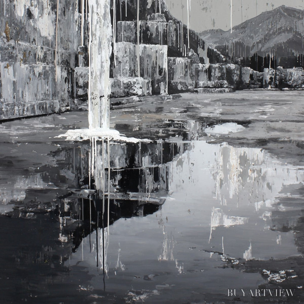 ARTOVITAS Echo Chamber – Monochromatic Industrial Abstract Landscape Painting - image 3