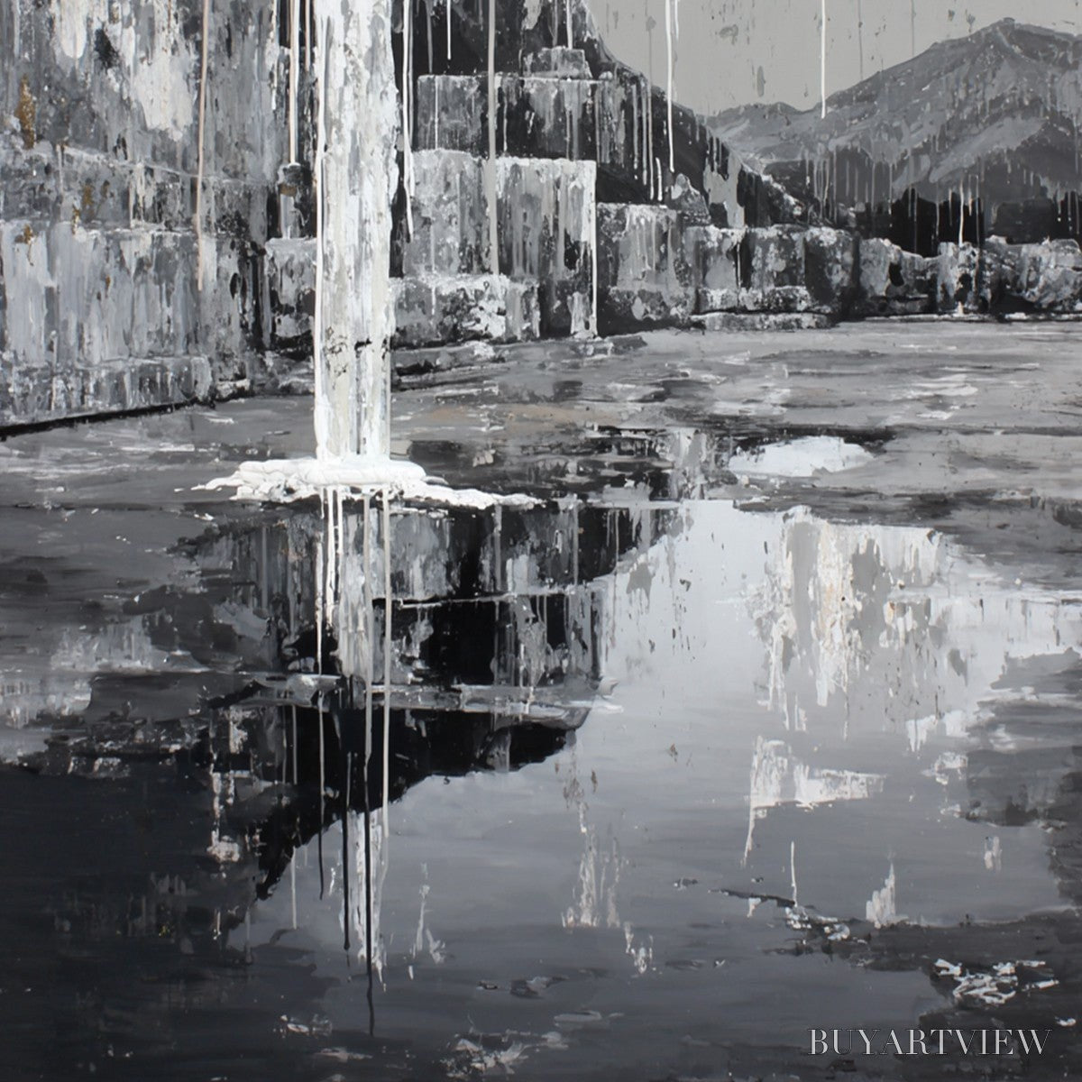 ARTOVITAS Echo Chamber – Monochromatic Industrial Abstract Landscape Painting - image 3