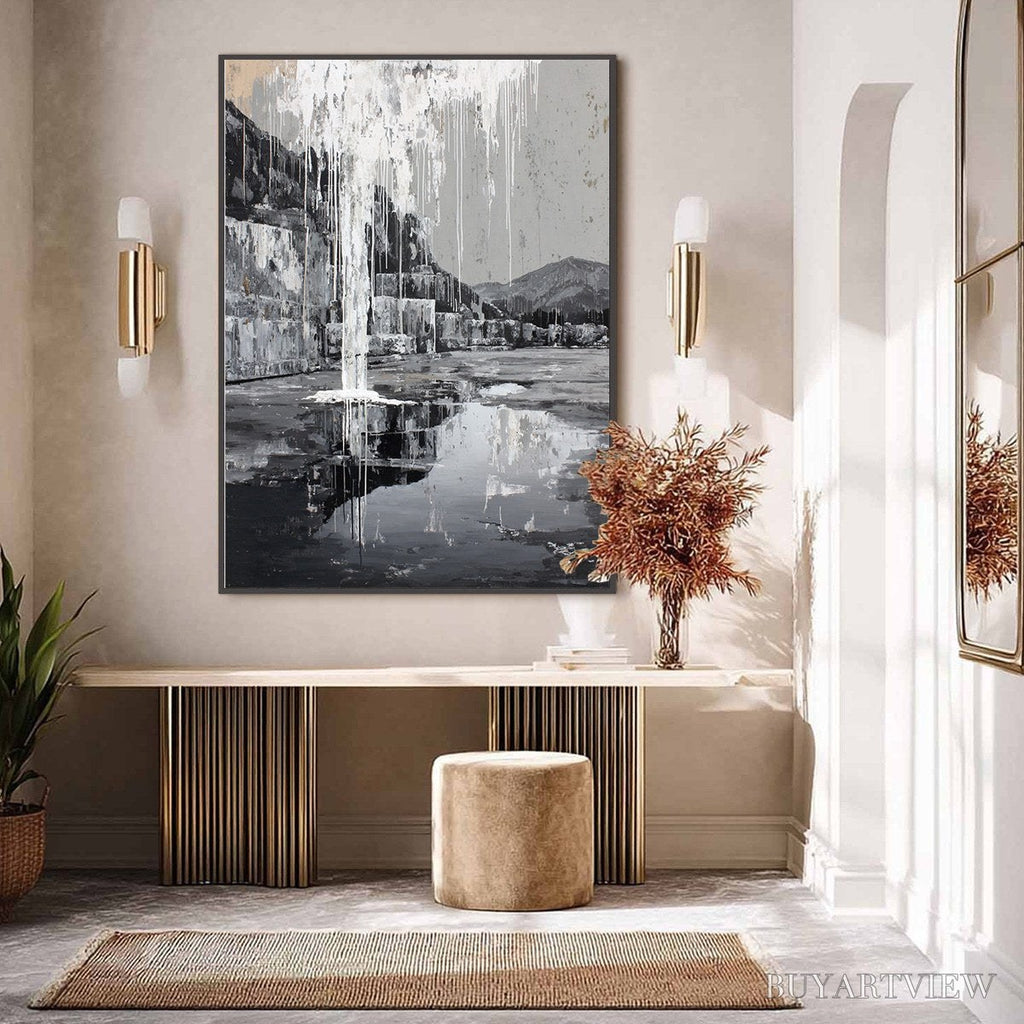 ARTOVITAS Echo Chamber – Monochromatic Industrial Abstract Landscape Painting - image 4