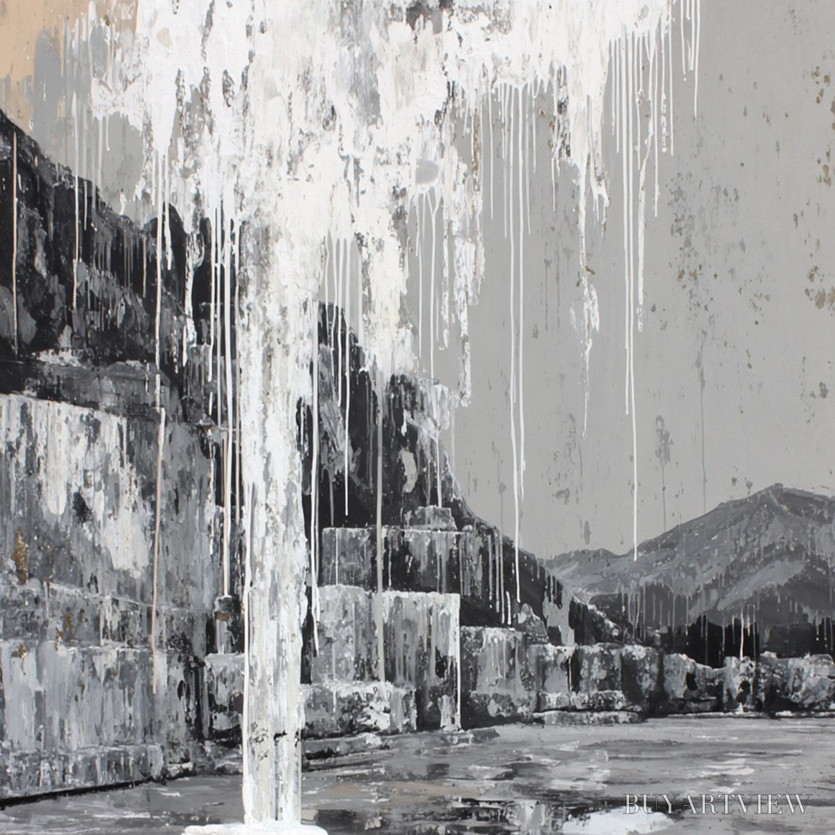 ARTOVITAS Echo Chamber – Monochromatic Industrial Abstract Landscape Painting - image 5
