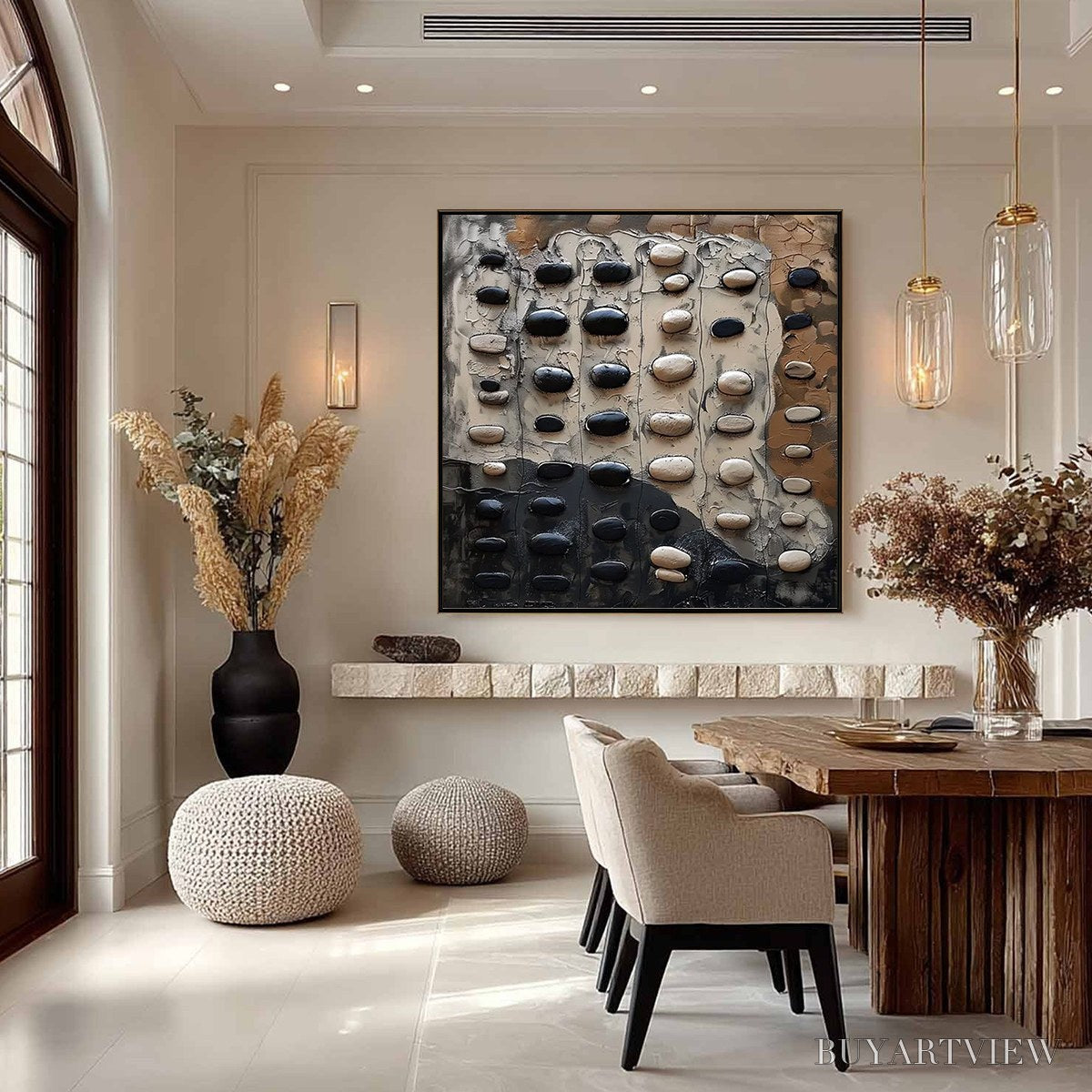 ARTOVITAS River Stones – Textured Neutral Abstract Oil Painting - image 2