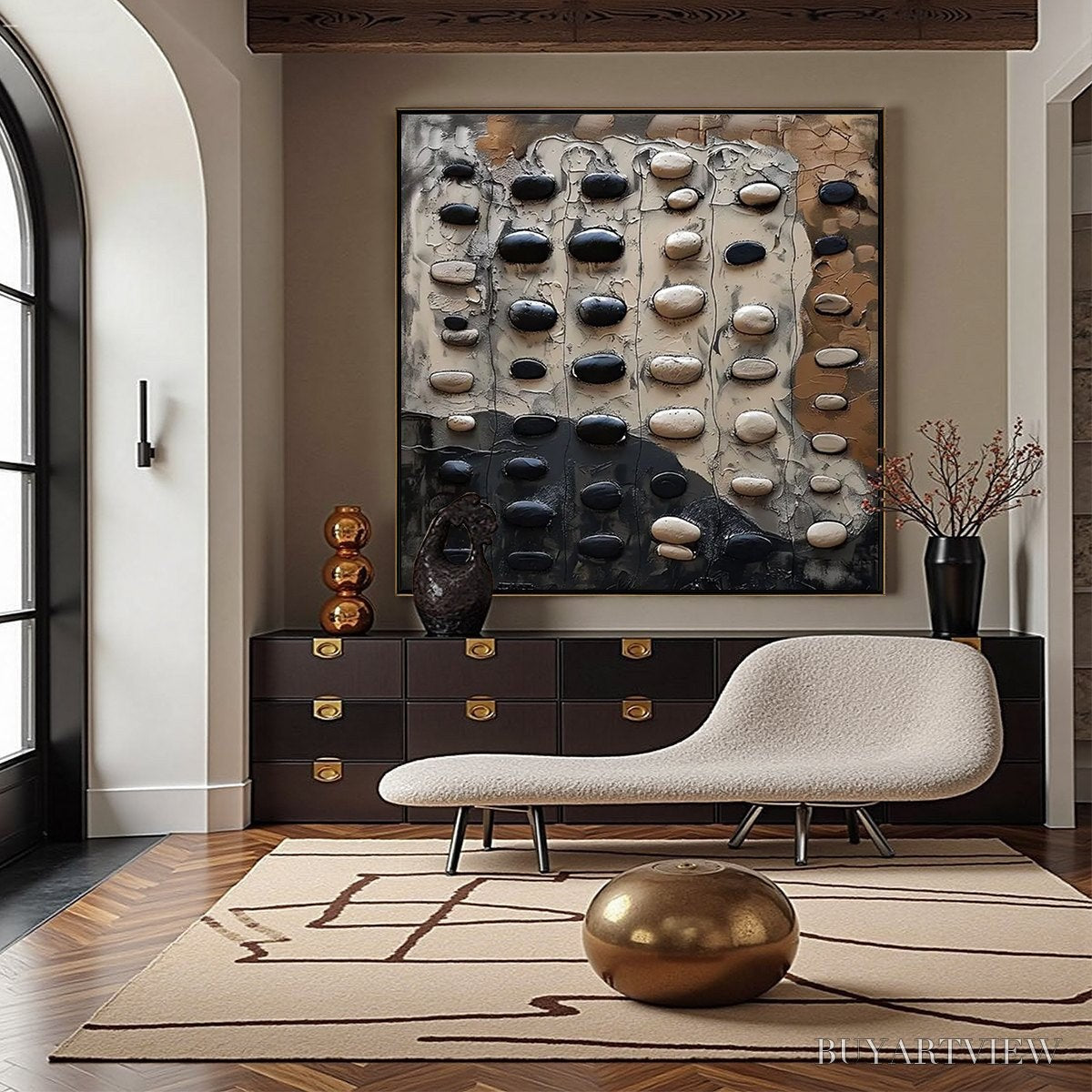 ARTOVITAS River Stones – Textured Neutral Abstract Oil Painting - image 5