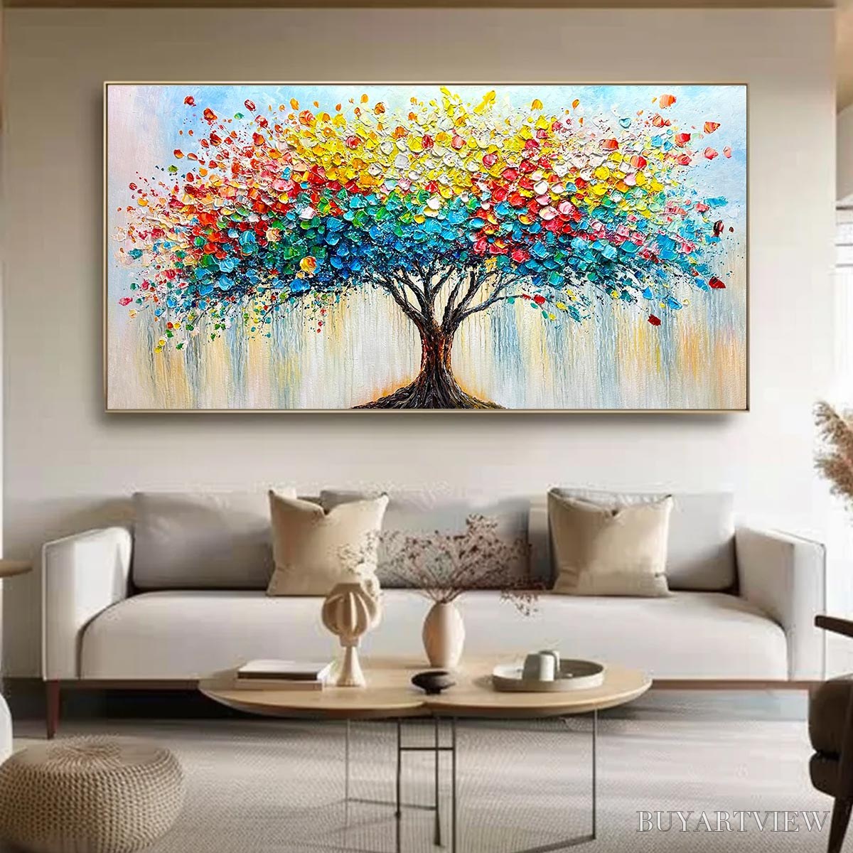 ARTOVITAS Ready to Ship | Rainbow Burst – Textured Impasto Tree of Life Oil Painting - image 1