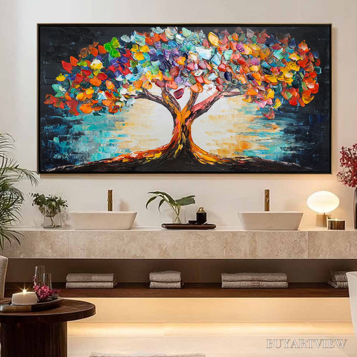 ARTOVITAS Ready to Ship | Tree of Life | 24''X48'' | 60x120cm | Black Frame - image 1