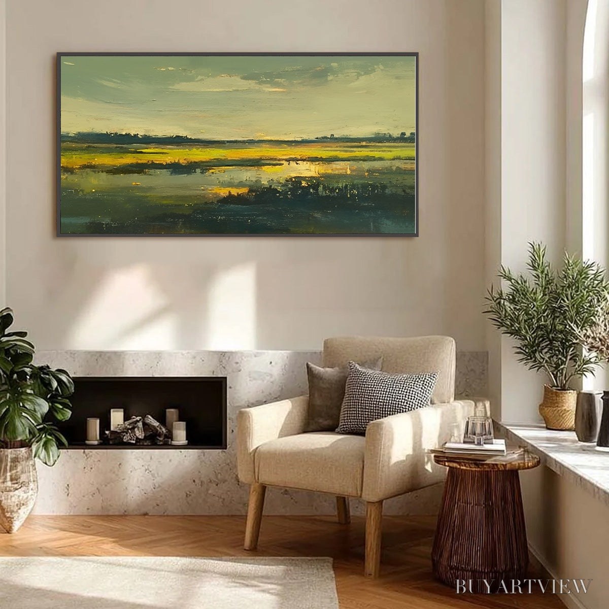 ARTOVITAS Golden Marsh – Abstract Impressionist Landscape Painting - image 3