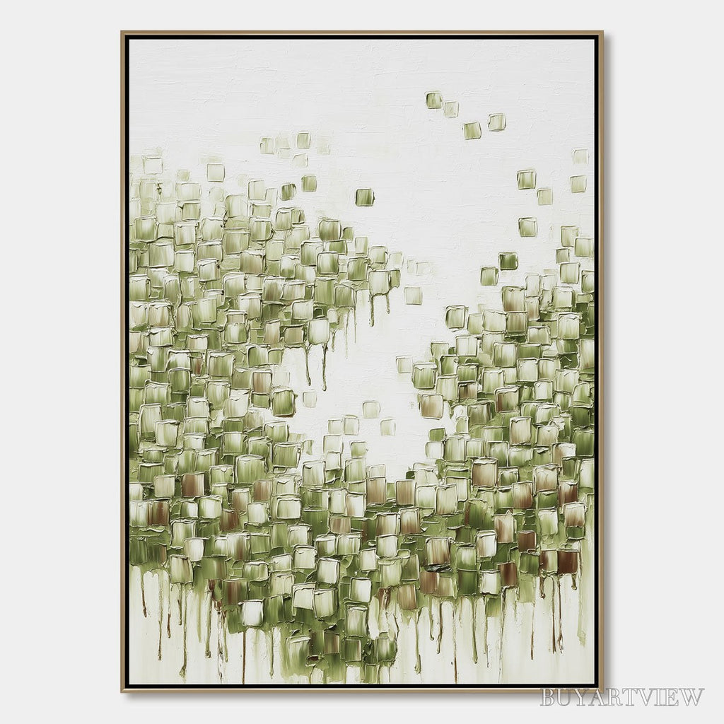 ARTOVITAS Emerald Cascade – Textured Abstract Green Oil Painting - image 1