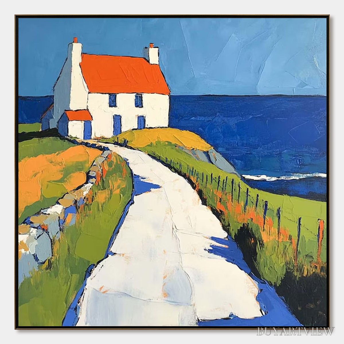 ARTOVITAS Seaside Cottage – Impasto Coastal Landscape Oil Painting - image 1