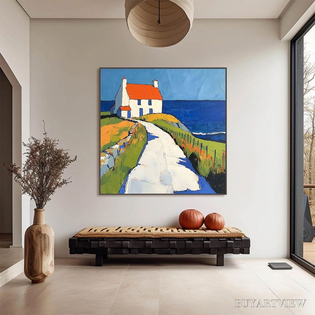 ARTOVITAS Seaside Cottage – Impasto Coastal Landscape Oil Painting - image 6