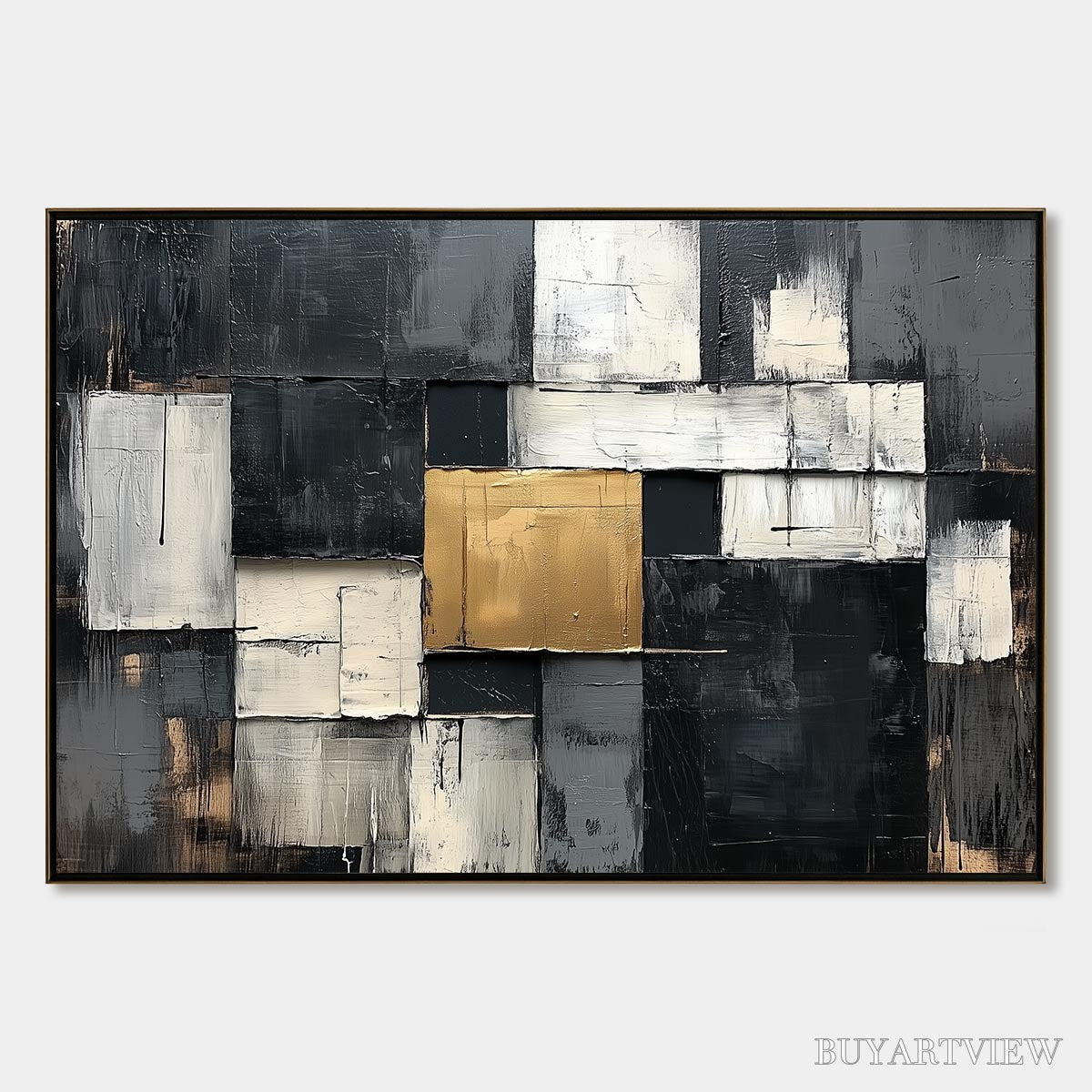 ARTOVITAS Golden Intersection – Textured Abstract Geometric Oil Painting - image 1