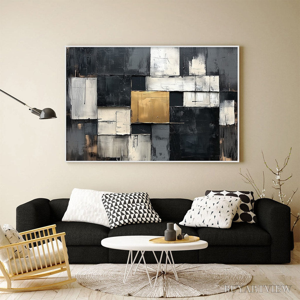 ARTOVITAS Golden Intersection – Textured Abstract Geometric Oil Painting - image 2
