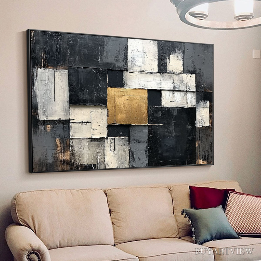 ARTOVITAS Golden Intersection – Textured Abstract Geometric Oil Painting - image 4