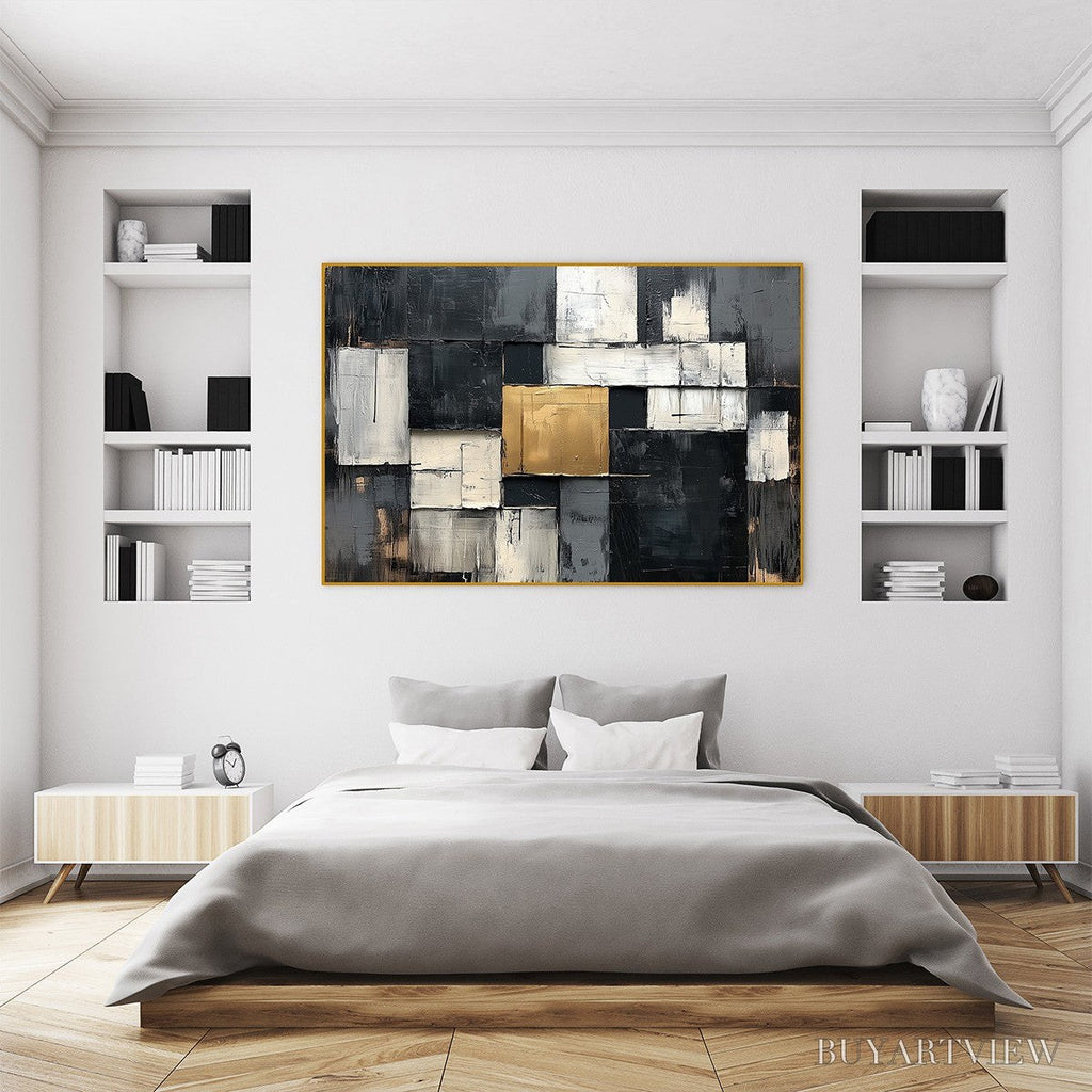 ARTOVITAS Golden Intersection – Textured Abstract Geometric Oil Painting - image 5