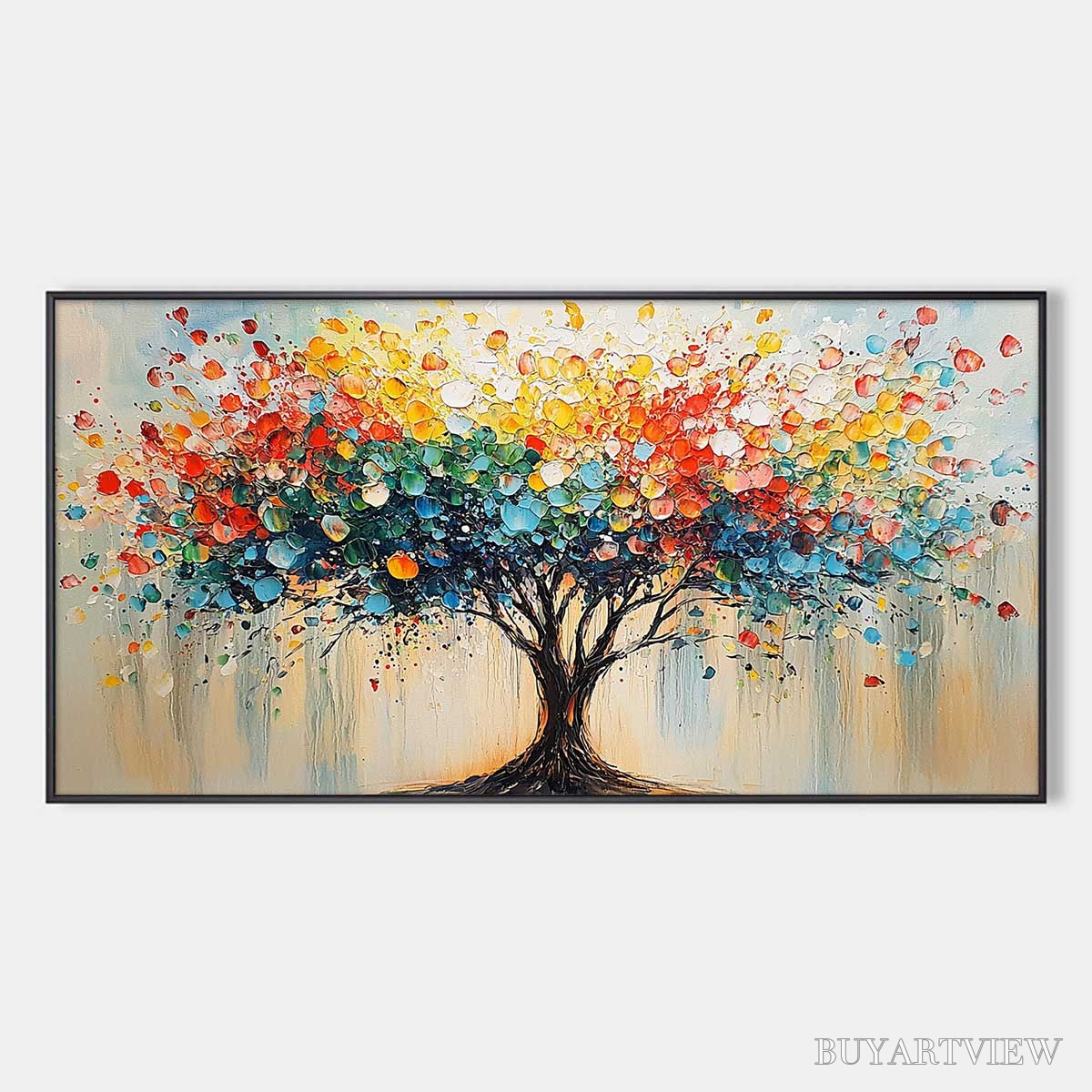 ARTOVITAS Rainbow Burst – Textured Impasto Tree of Life Oil Painting - image 1