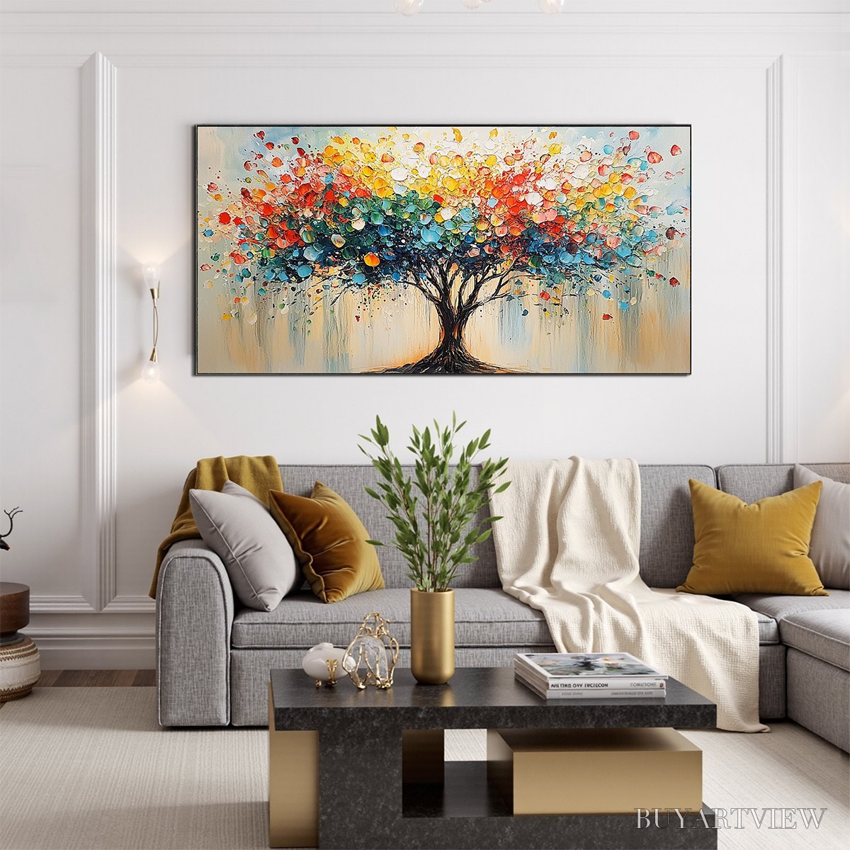 ARTOVITAS Rainbow Burst – Textured Impasto Tree of Life Oil Painting - image 2