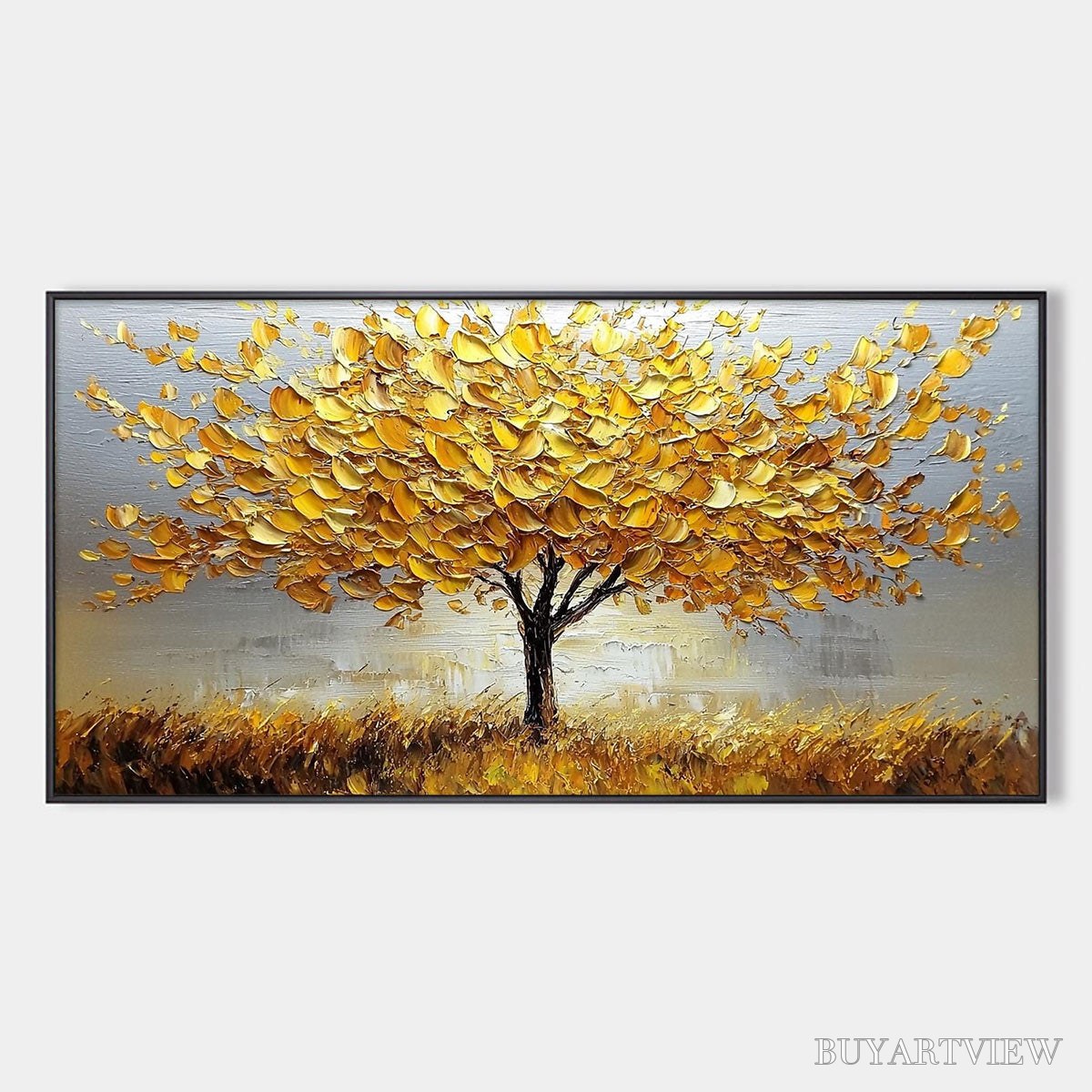 ARTOVITAS Golden Harvest – Textured Impasto Golden Tree Oil Painting - image 1