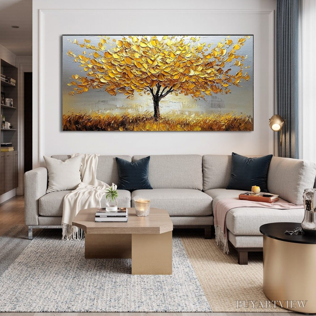 ARTOVITAS Golden Harvest – Textured Impasto Golden Tree Oil Painting - image 2