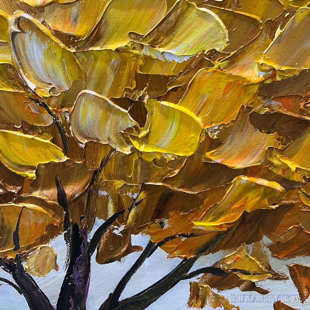 ARTOVITAS Golden Harvest – Textured Impasto Golden Tree Oil Painting - image 3