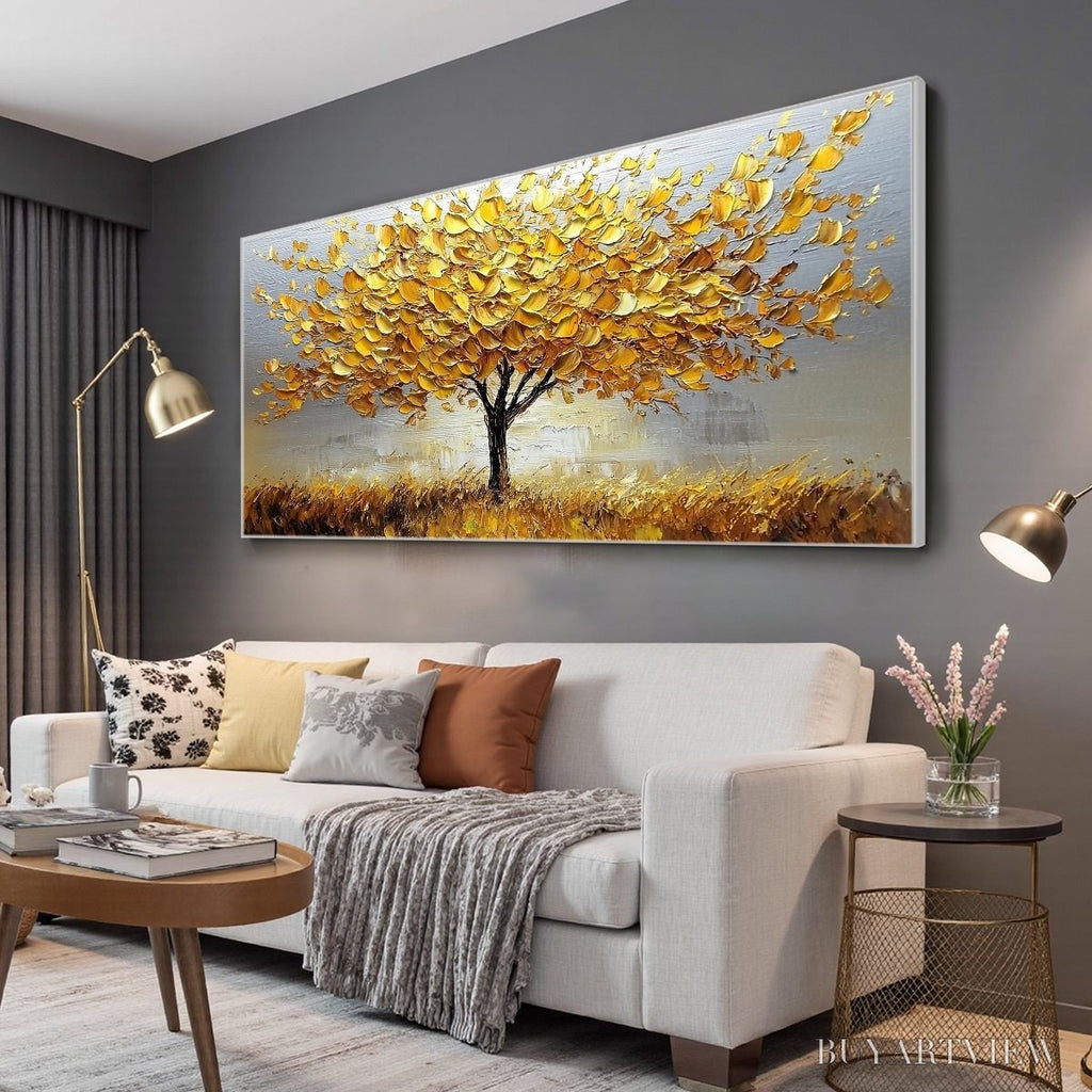 ARTOVITAS Golden Harvest – Textured Impasto Golden Tree Oil Painting - image 4