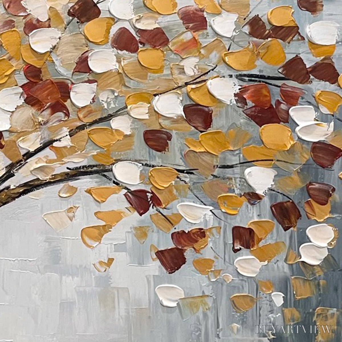 ARTOVITAS Whispers of Autumn – Textured Tree of Life Oil Painting in Gold and Burgundy - image 5