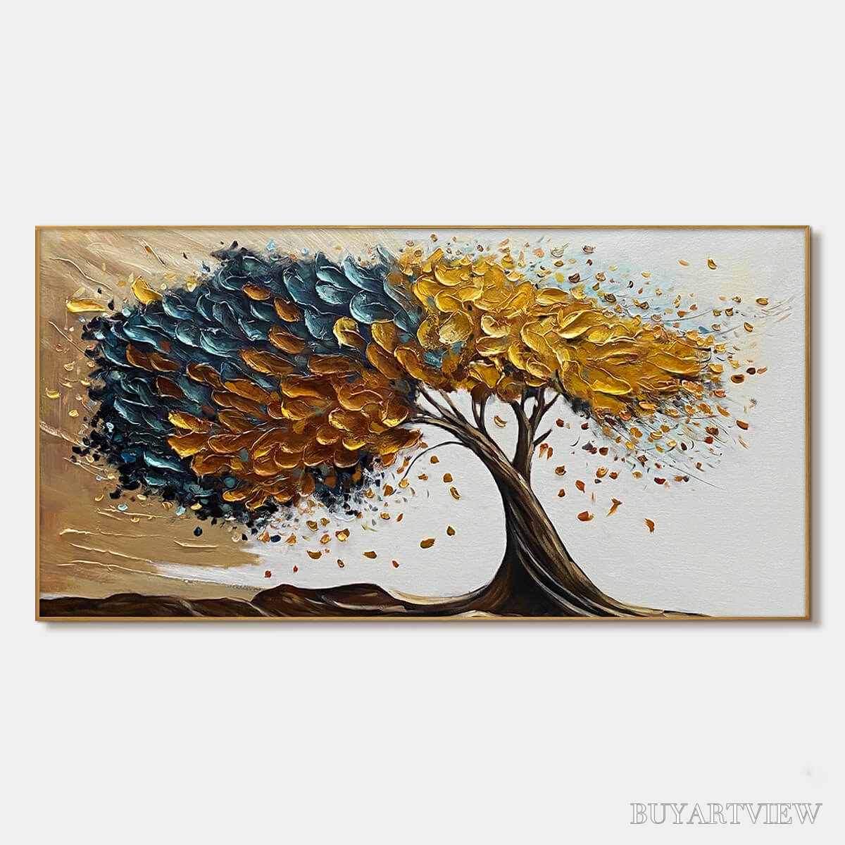 ARTOVITAS Golden Whispers – Textured Abstract Tree Oil Painting - image 1