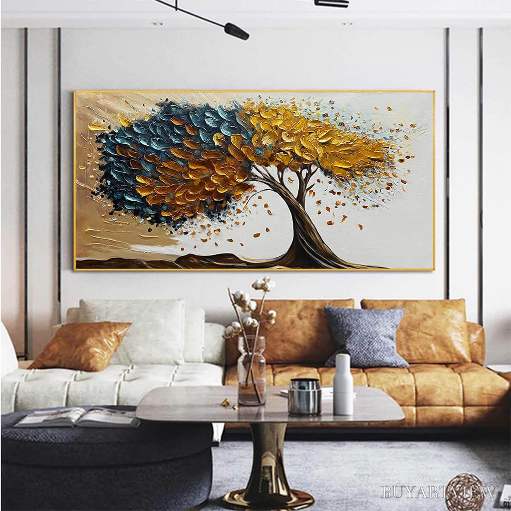 ARTOVITAS Golden Whispers – Textured Abstract Tree Oil Painting - image 2