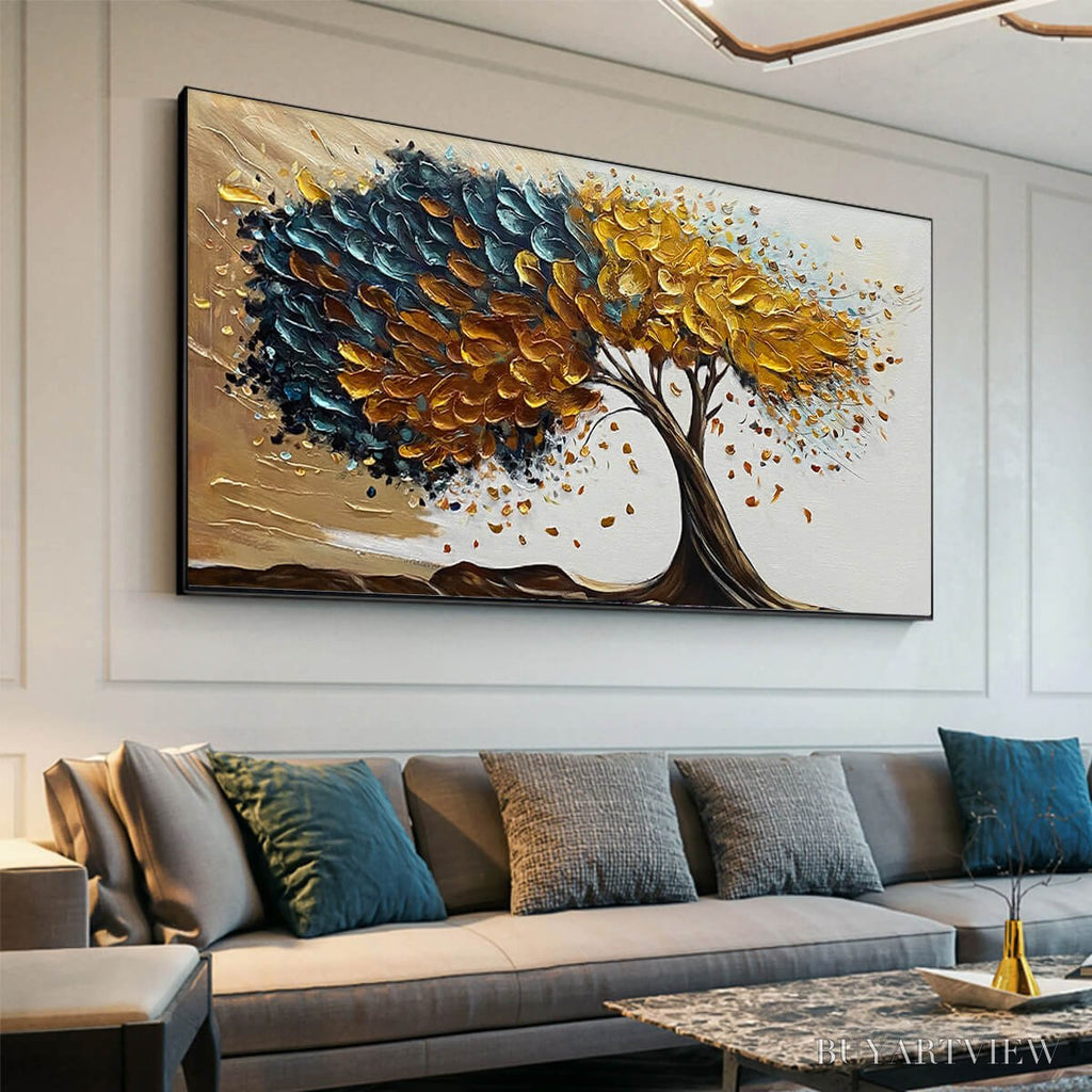 ARTOVITAS Golden Whispers – Textured Abstract Tree Oil Painting - image 4