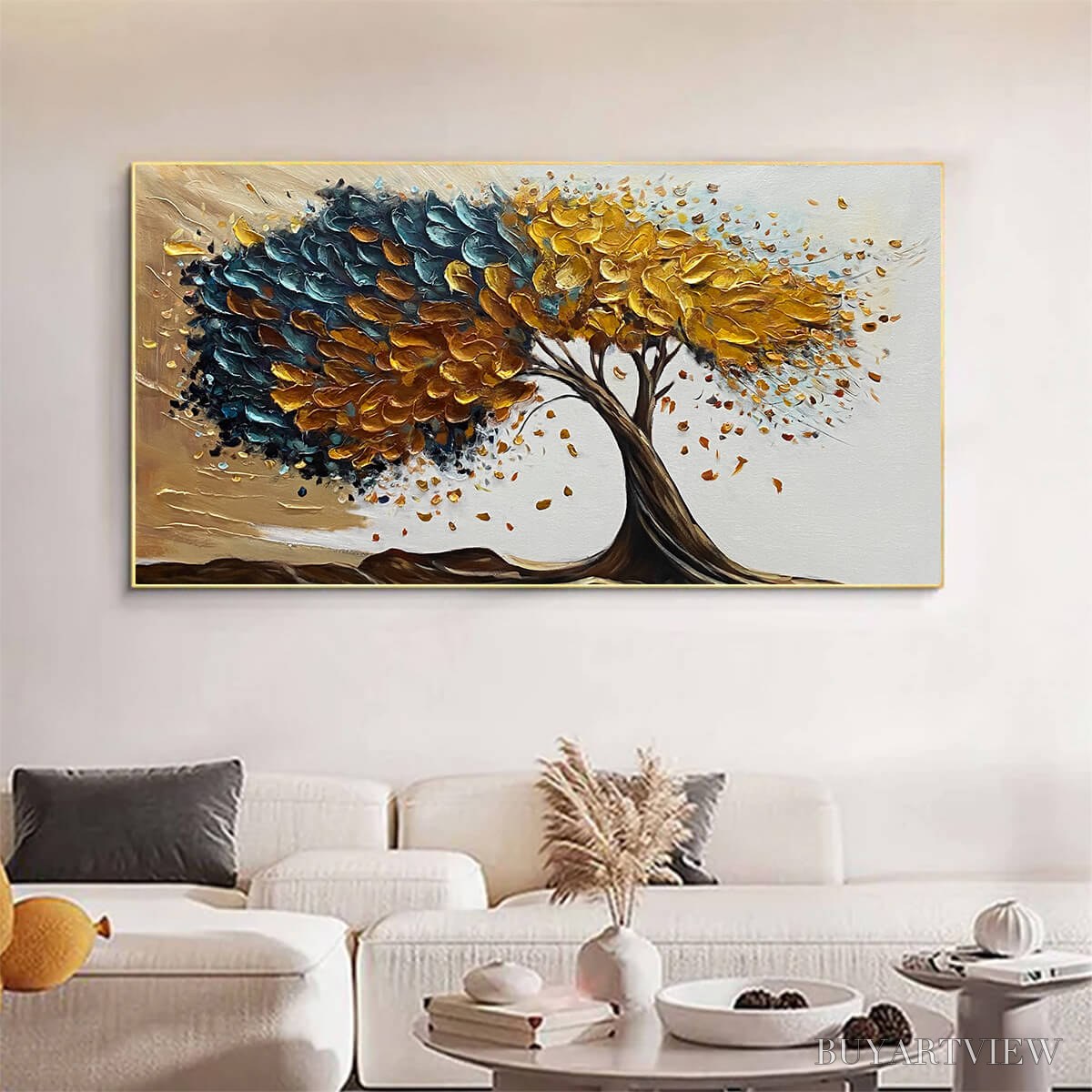 ARTOVITAS Golden Whispers – Textured Abstract Tree Oil Painting - image 6