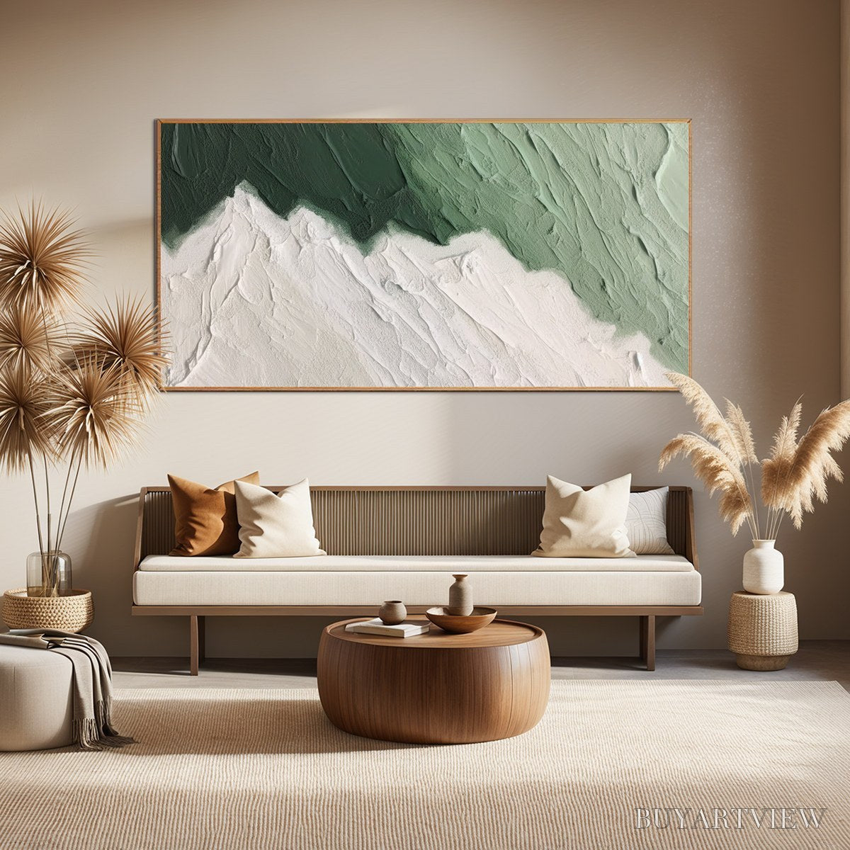 ARTOVITAS Emerald Peaks – Textured Abstract Landscape Oil Painting - image 2