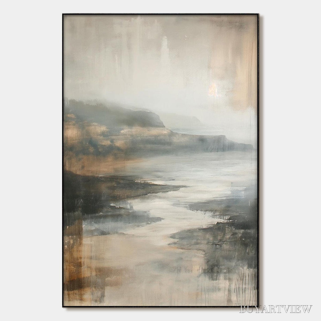 ARTOVITAS Misty Shores – Minimalist Coastal Landscape Oil Painting - image 1