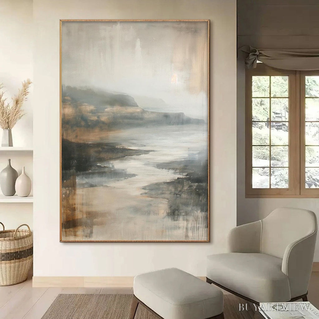 ARTOVITAS Misty Shores – Minimalist Coastal Landscape Oil Painting - image 2