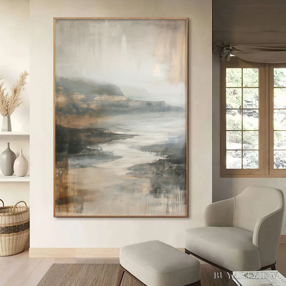ARTOVITAS Misty Shores – Minimalist Coastal Landscape Oil Painting - image 2