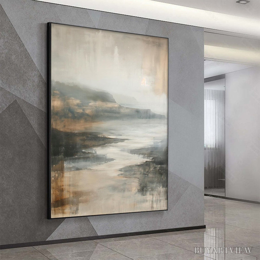 ARTOVITAS Misty Shores – Minimalist Coastal Landscape Oil Painting - image 4