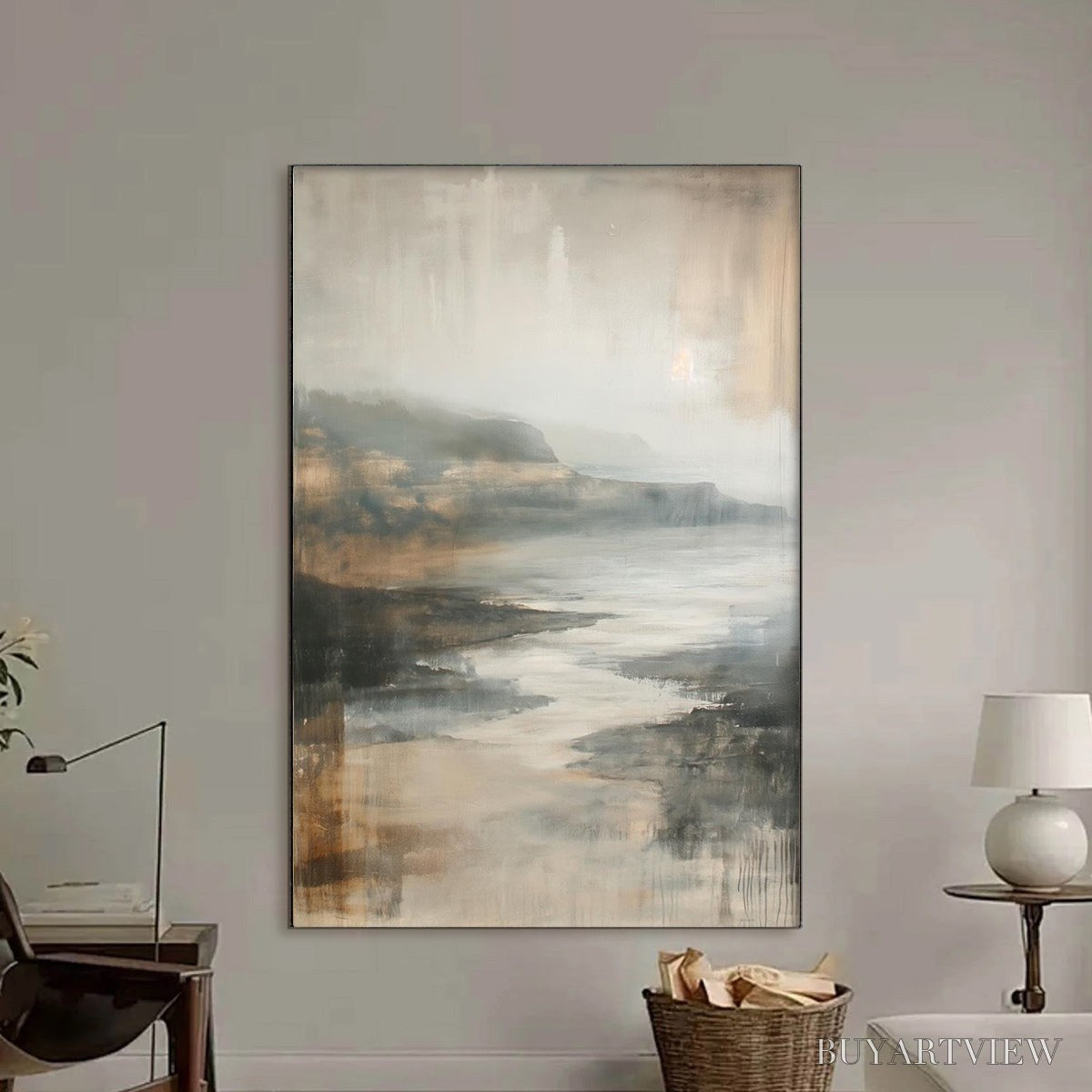 ARTOVITAS Misty Shores – Minimalist Coastal Landscape Oil Painting - image 6